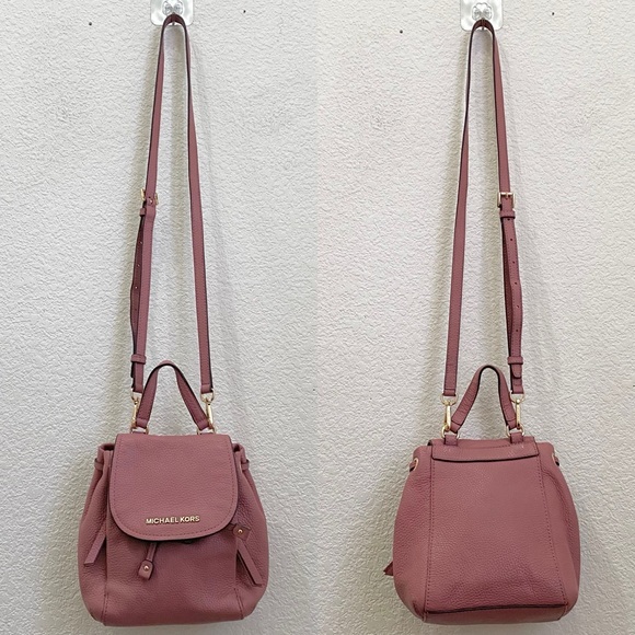 MICHAEL KORS Riley Small Flap Drawstring Pebbled Leather Crossbody Bag in Rose - Picture 10 of 16